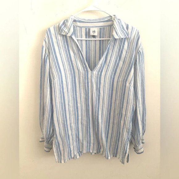 CAbi #5894 Blue Striped Linen Blend Pacific Tunic Blouse XS - Picture 2 of 9